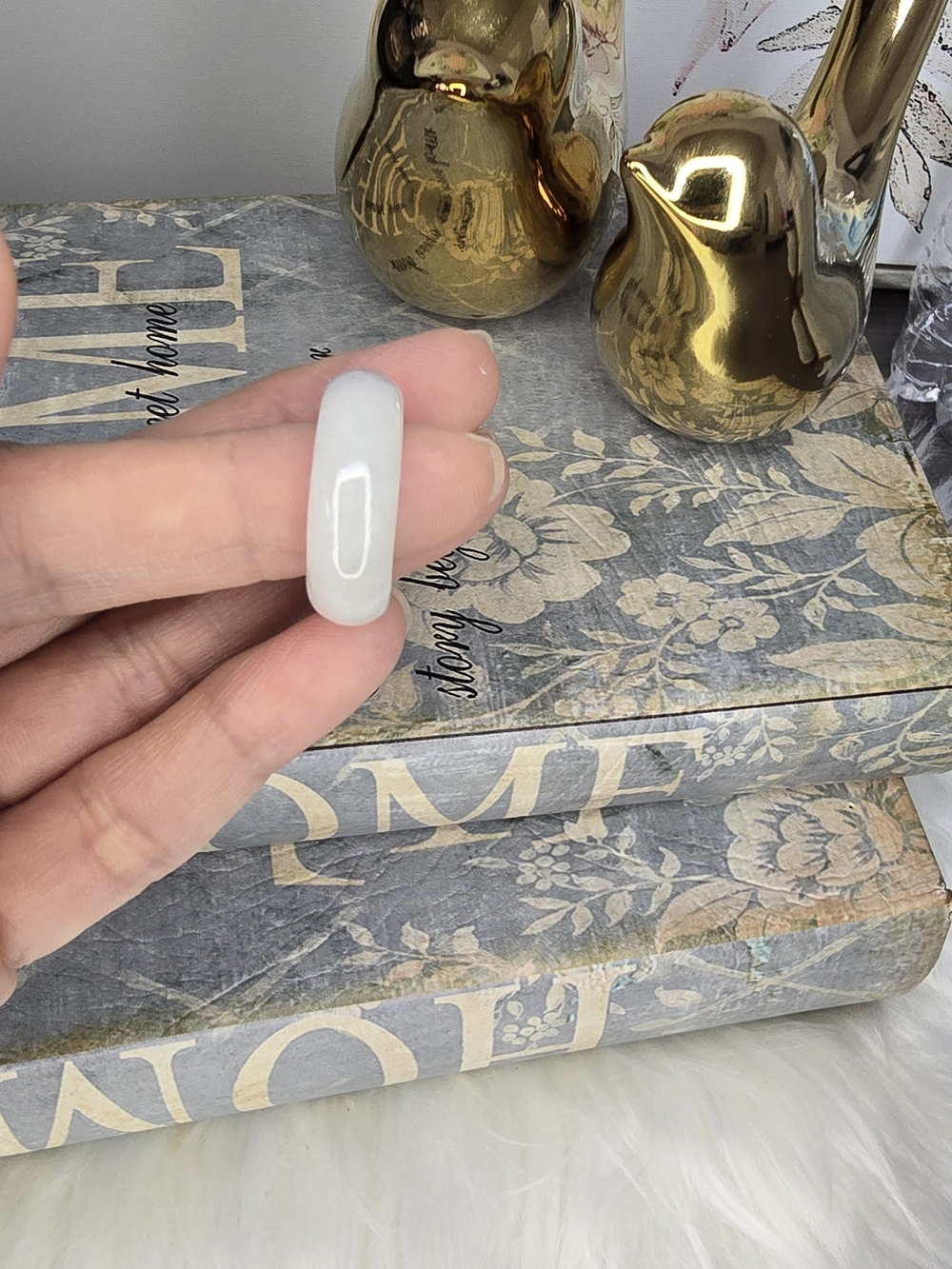 Natural Jade Minimalist Wide Band Ring Size 5